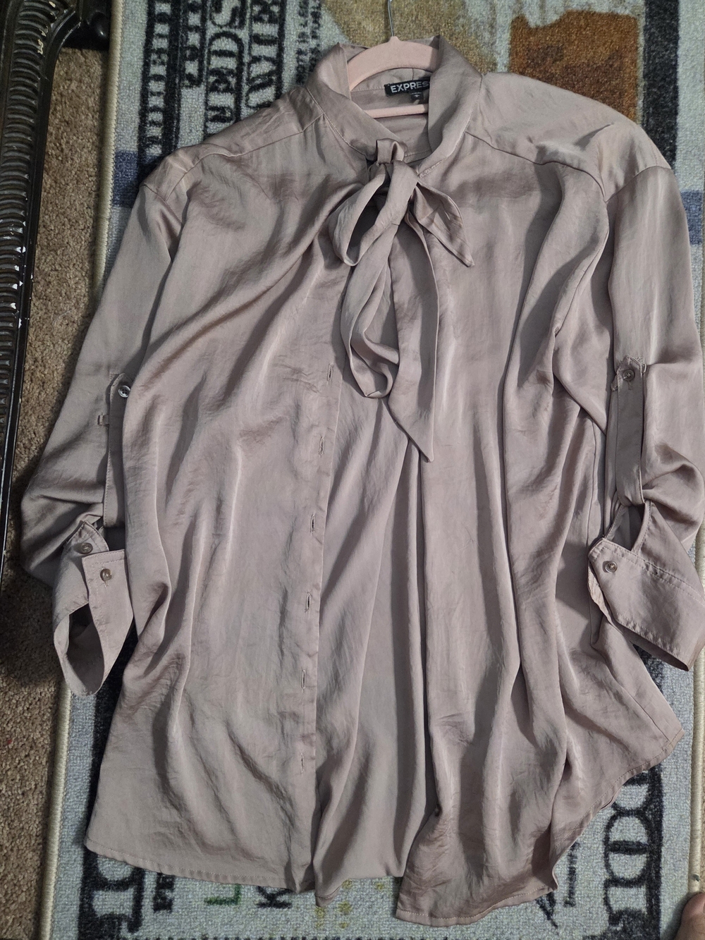 Express Women's Blush Tie-Neck Blouse